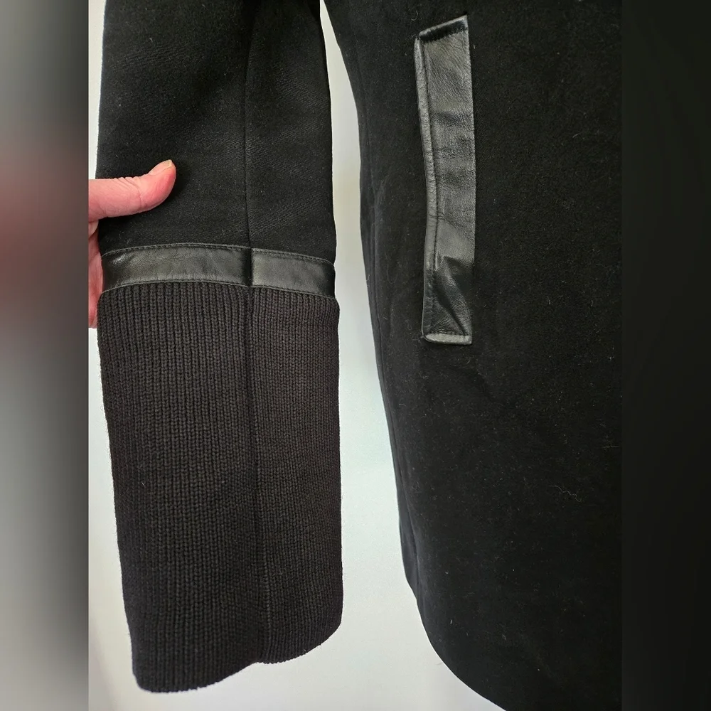 MACKAGE Wool/Cashmere/Leather Women's Black Button-Up Coat. Size Small - Picture 3 of 14